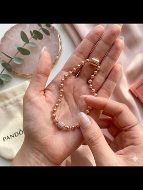 Pandora Rose Gold Beaded Bracelet with Pave Accent